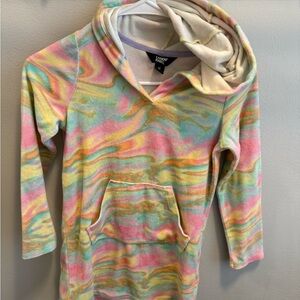 Lands' End Girls' Pastel Swirl Hooded Fleece Coverup — Pink, Yellow, Green, Blue